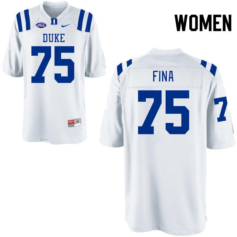 Women #75 Bruno Fina Duke Blue Devils College Football Jerseys Stitched-White